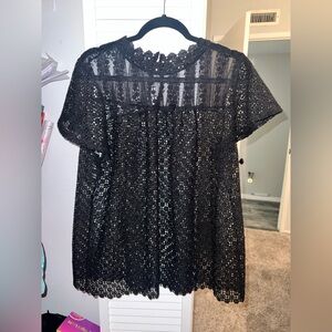 Black Lace Short Sleeve Blouse
